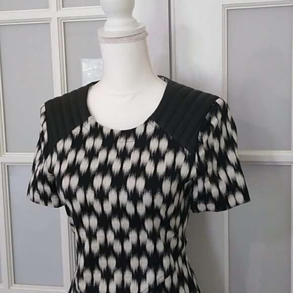 Like New Yigal Azrouël Jet Black and Bone Ikat Print Dress Size - 4 - Picture 5 of 16
